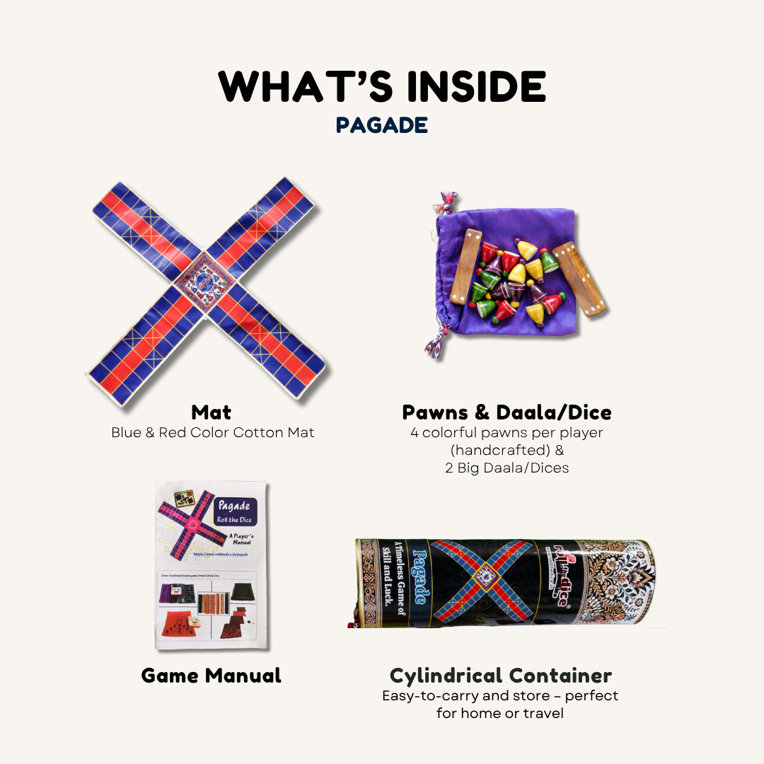 
                  
                    Pagade Board Game – Traditional Indian Pachisi (Parcheesi) Set in Blue & Red | Handmade Wooden Pieces | Includes How-to-Play Guide
                  
                