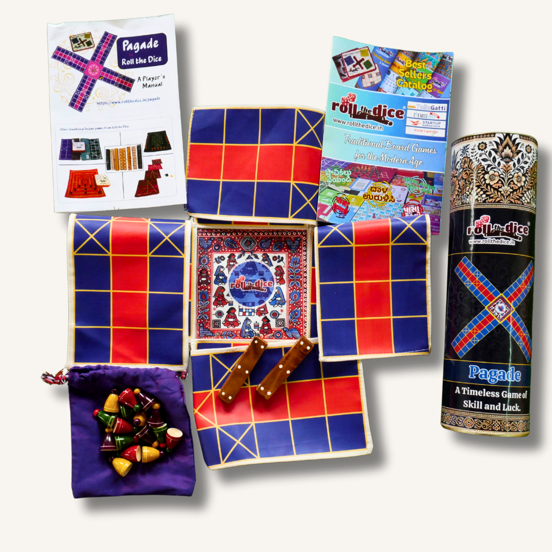 
                  
                    Pagade Board Game – Traditional Indian Pachisi (Parcheesi) Set in Blue & Red | Handmade Wooden Pieces | Includes How-to-Play Guide
                  
                