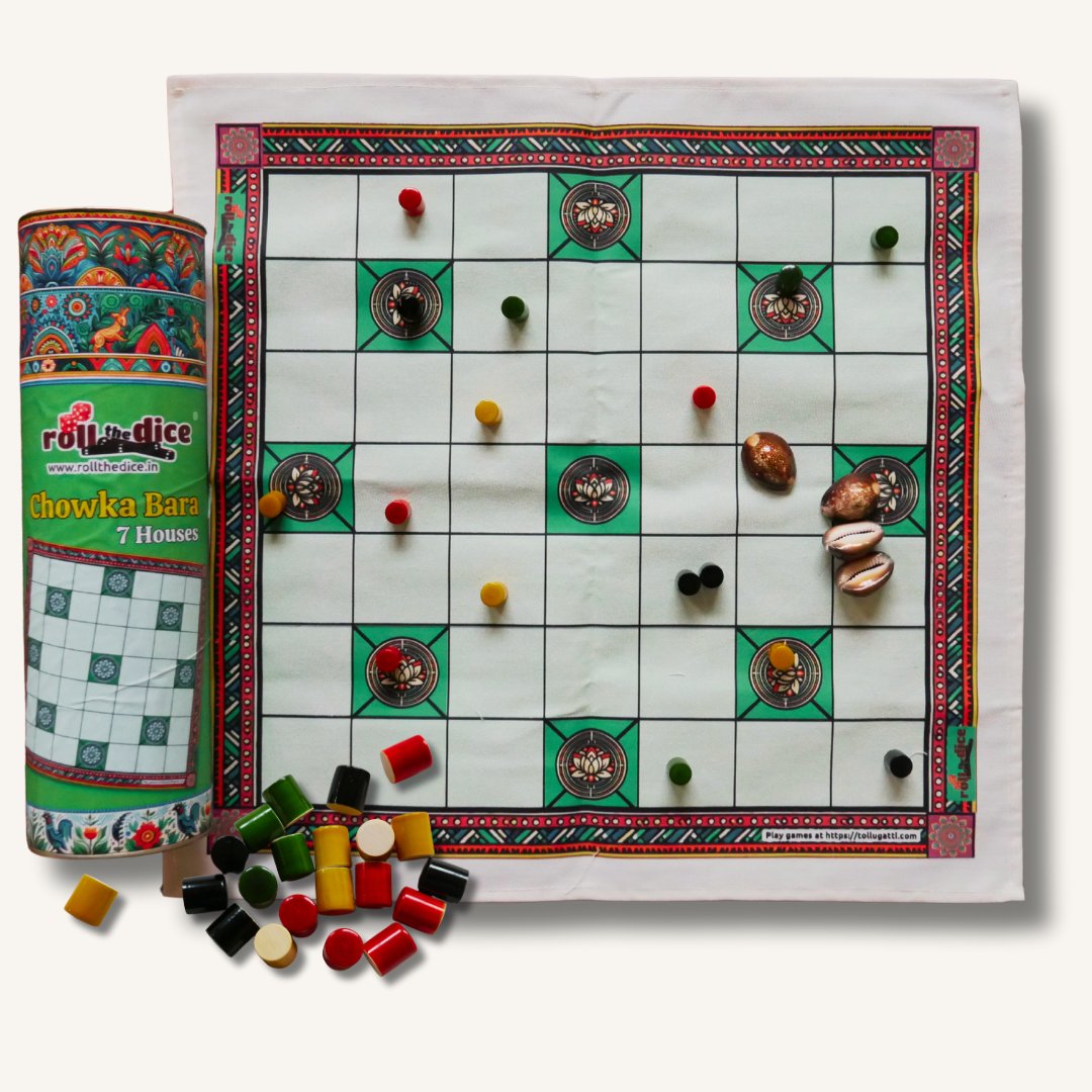 
                  
                    Chowka Bara 7 Houses Board Game | Traditional Ashta Chamma, Chausar, Pachisi, Gatta Mane | Includes How-to-Play Instructions | Cotton Cloth Game for Kids & Adults
                  
                