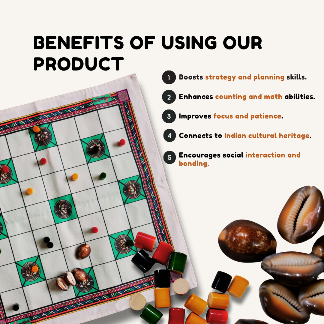 
                  
                    Chowka Bara 7 Houses Board Game | Traditional Ashta Chamma, Chausar, Pachisi, Gatta Mane | Includes How-to-Play Instructions | Cotton Cloth Game for Kids & Adults
                  
                