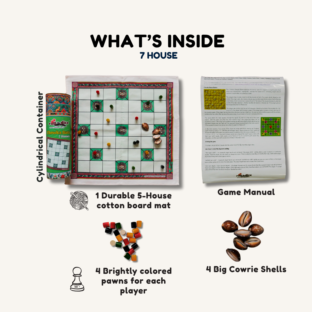 
                  
                    Chowka Bara 7 Houses Board Game | Traditional Ashta Chamma, Chausar, Pachisi, Gatta Mane | Includes How-to-Play Instructions | Cotton Cloth Game for Kids & Adults
                  
                