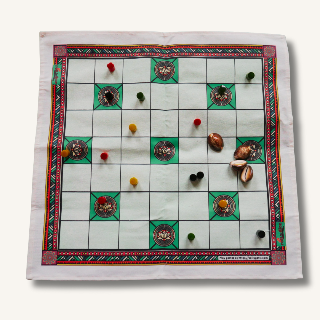 
                  
                    Chowka Bara 7 Houses Board Game | Traditional Ashta Chamma, Chausar, Pachisi, Gatta Mane | Includes How-to-Play Instructions | Cotton Cloth Game for Kids & Adults
                  
                