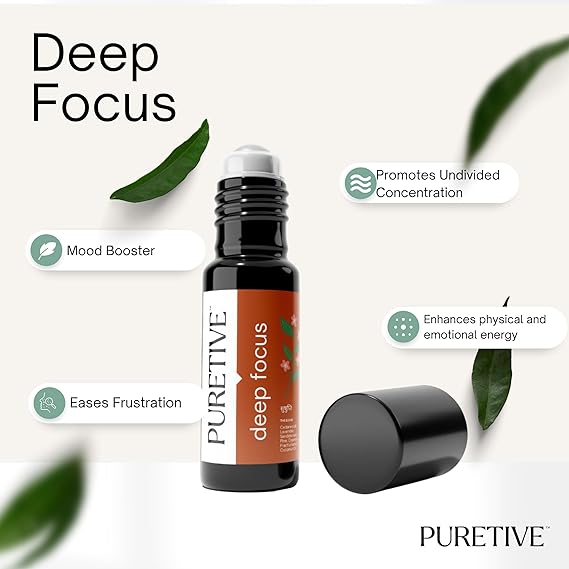 
                  
                    PURETIVE | Deep Focus Plant Therapy Roll On | Productivity Boosting Roll on | 100% Therapeutic Essential Oil Roll On (10ML) |Perfect Blend for Enhancing Focus | Elevates Mood & Energies |
                  
                