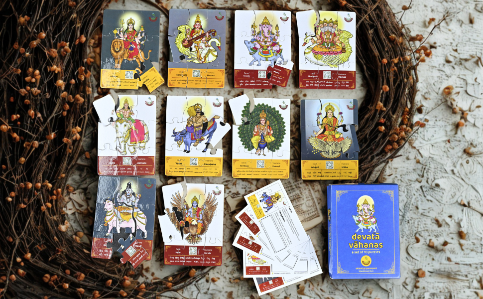 
                  
                    Devata Vahanas – Hindu Gods and Goddesses on Their Divine Mounts | Set of 10 Indian Mythology Jigsaw Puzzles | Spiritual and Cultural Puzzle Set for Kids and Families
                  
                