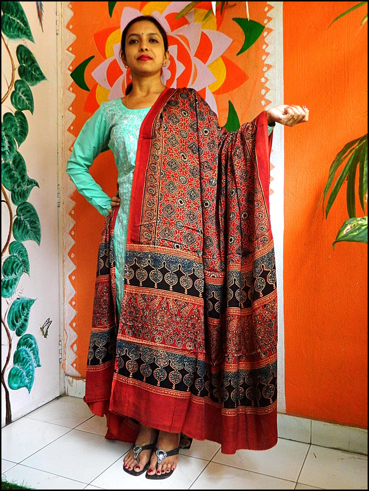 
                  
                    ZUBEIDA - Premium Modal Silk ,Natural Dye,Ajrakh Hand Block Printed Duppatta/Stole
                  
                