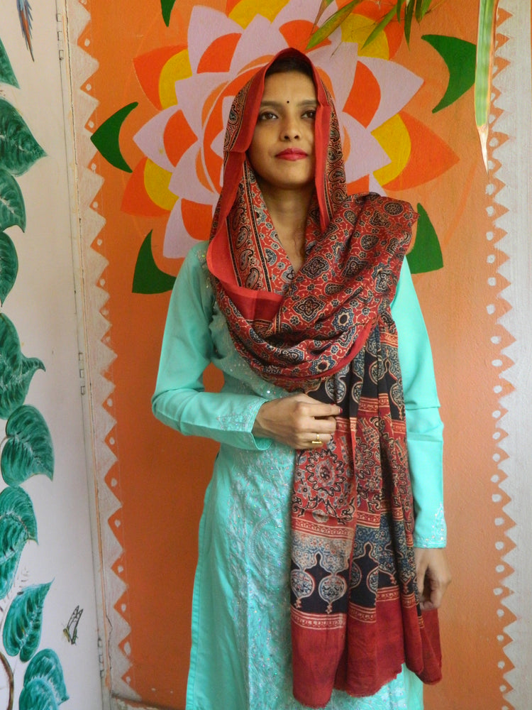 
                  
                    ZUBEIDA - Premium Modal Silk ,Natural Dye,Ajrakh Hand Block Printed Duppatta/Stole
                  
                