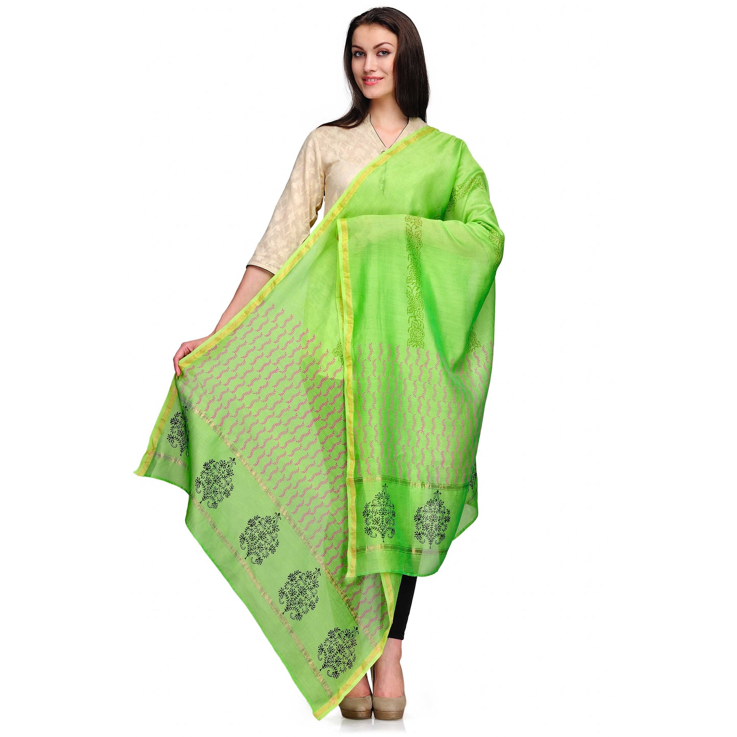 
                  
                    Green Cotton Silk Chanderi Block Print Dupatta
                  
                