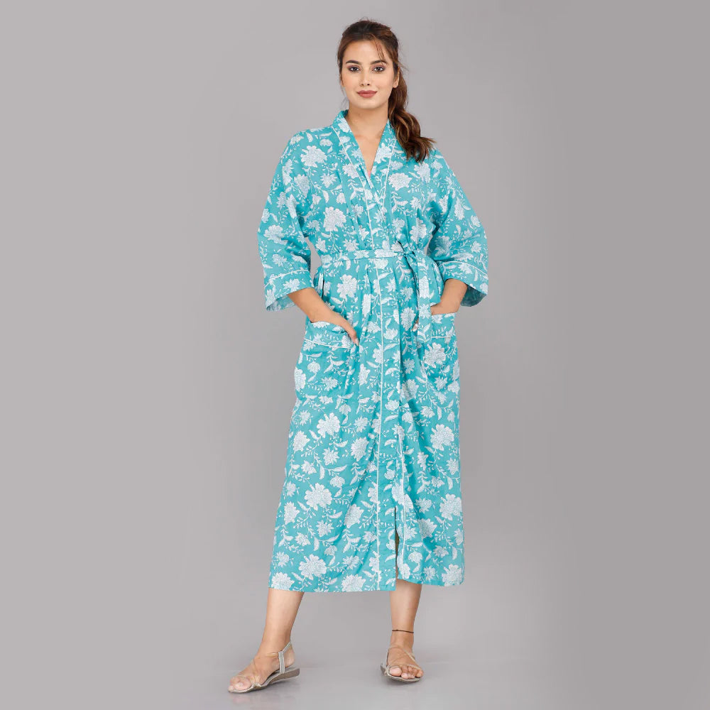 
                  
                    Floral Pattern Kimono Robe Long Bathrobe For Women (Aqua)
                  
                