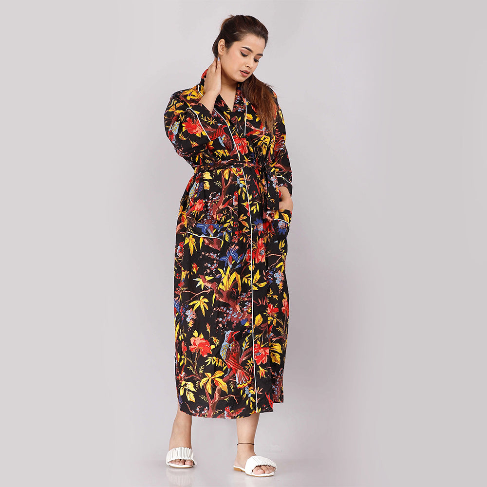 
                  
                    Floral Pattern Kimono Robe Long Bathrobe For Women (Black)
                  
                