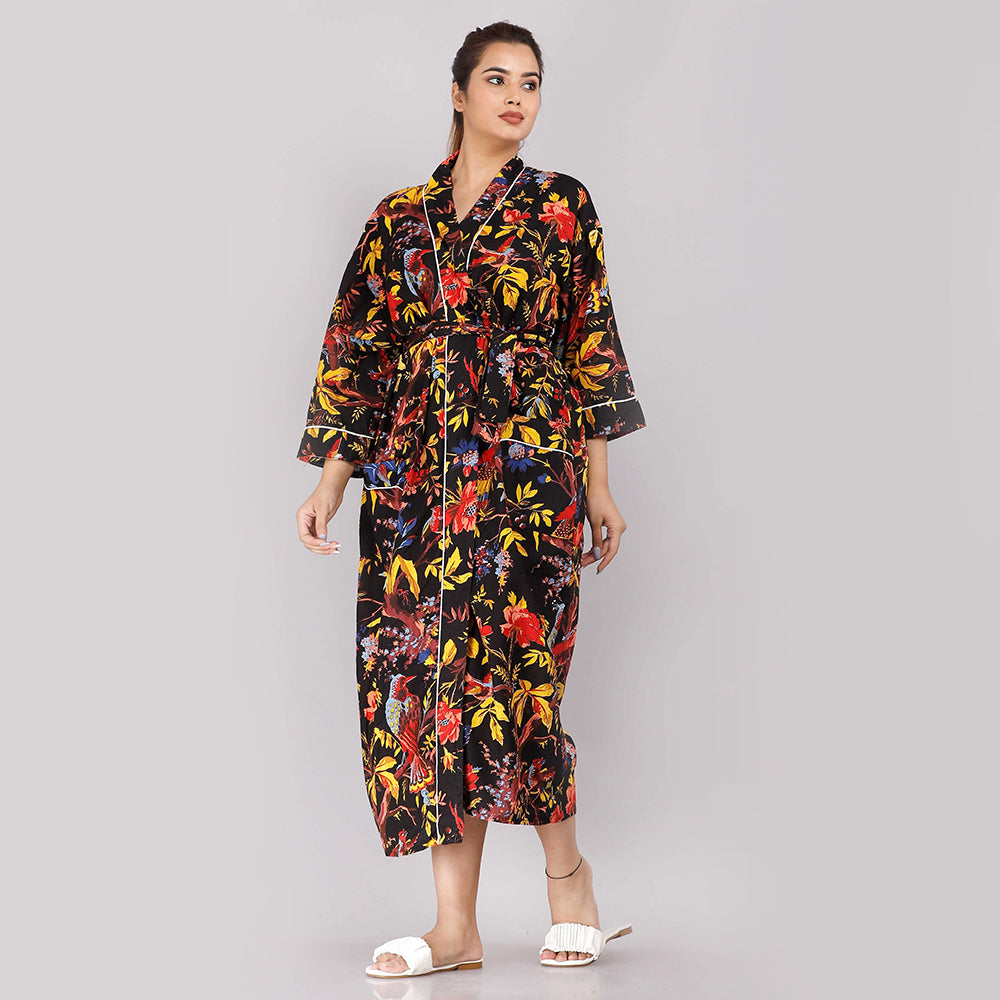 
                  
                    Floral Pattern Kimono Robe Long Bathrobe For Women (Black)
                  
                