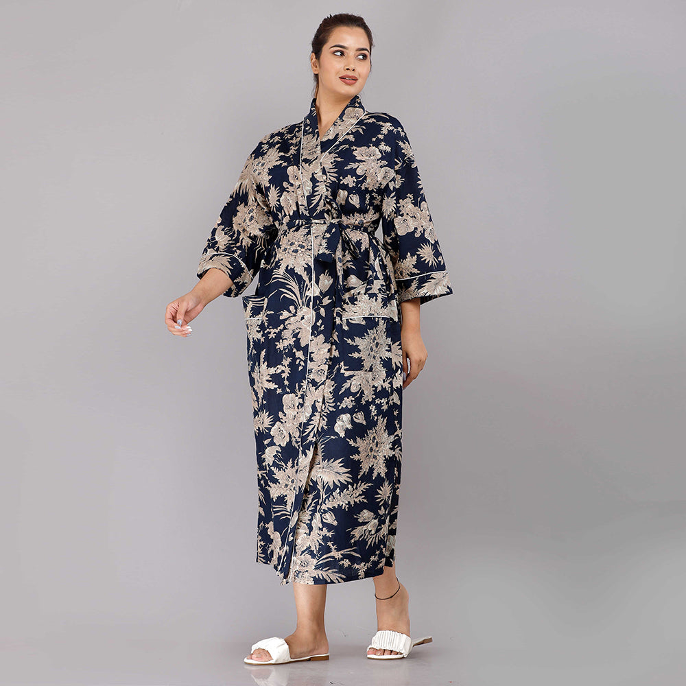 
                  
                    Floral Pattern Kimono Robe Long Bathrobe For Women (Blue)
                  
                