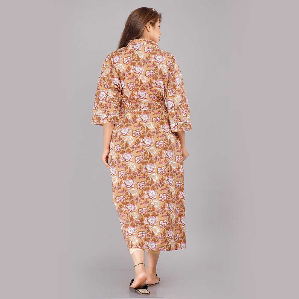 
                  
                    Floral Pattern Kimono Robe Long Bathrobe For Women (Brown)
                  
                