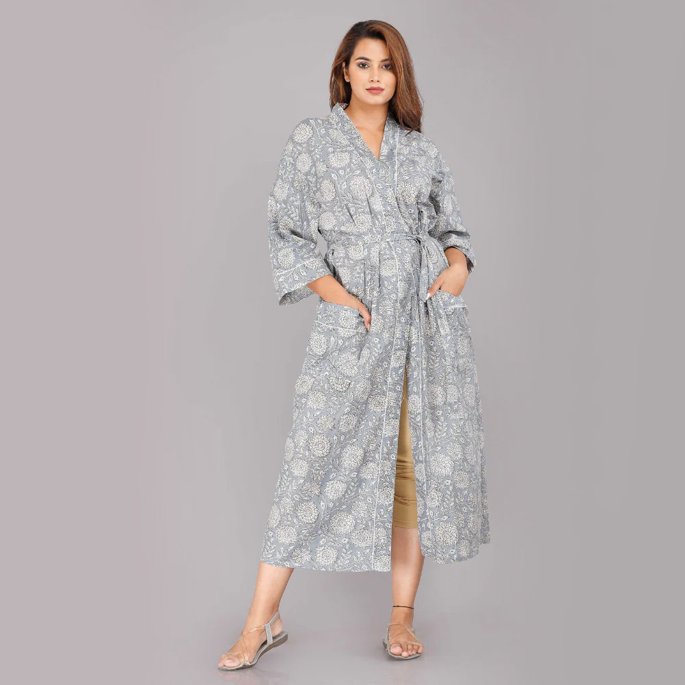 
                  
                    Floral Pattern Kimono Robe Long Bathrobe For Women (Grey)
                  
                