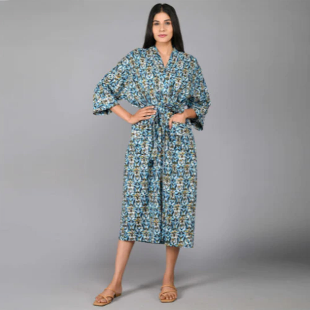 Floral Pattern Kimono Robe Long Bathrobe For Women (Multi)