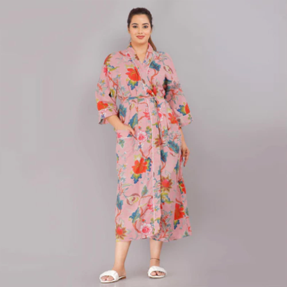 Floral Pattern Kimono Robe Long Bathrobe For Women (Multi)