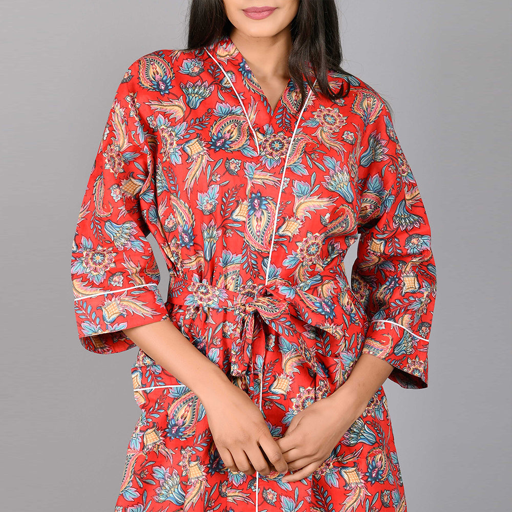
                  
                    Floral Pattern Kimono Robe Long Bathrobe For Women (Red)
                  
                
