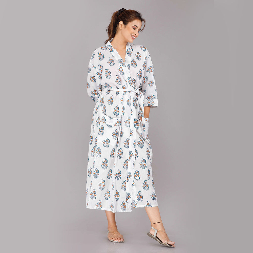 
                  
                    Floral Pattern Kimono Robe Long Bathrobe For Women (White)
                  
                