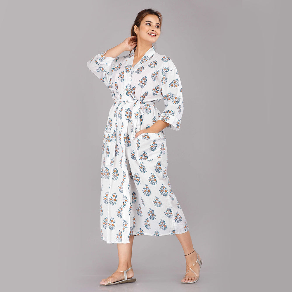 
                  
                    Floral Pattern Kimono Robe Long Bathrobe For Women (White)
                  
                