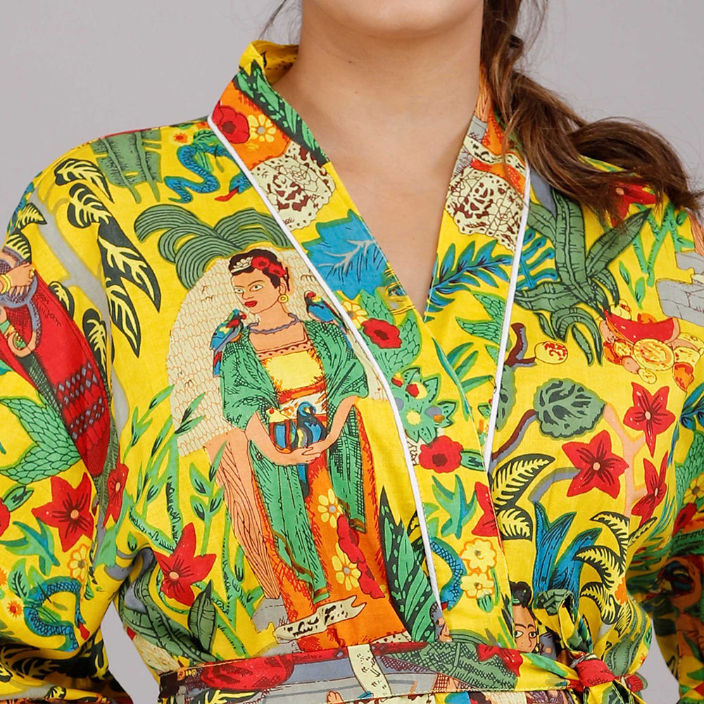 
                  
                    Floral Pattern Kimono Robe Long Bathrobe For Women (Yellow)
                  
                