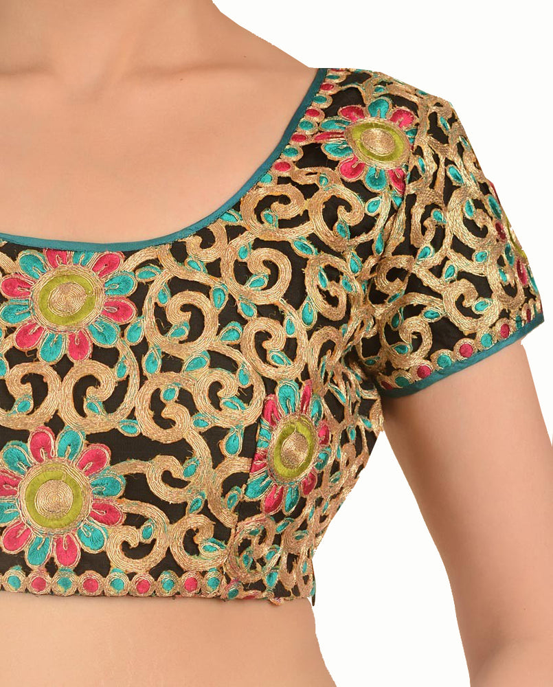 
                  
                    Black Cotton Silk Saree Blouse with Zari Embroidery
                  
                