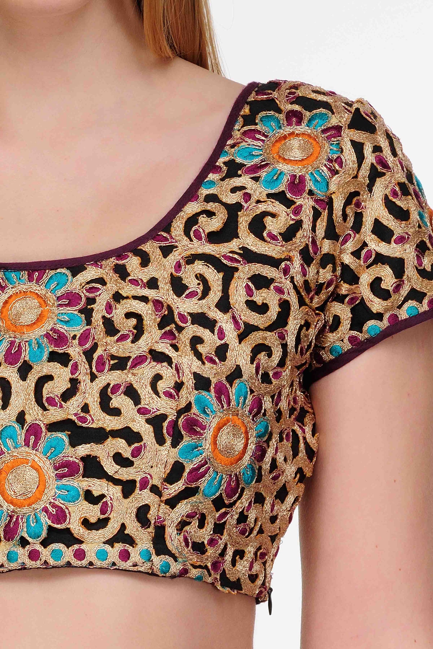 
                  
                    Black Cotton Silk Saree Blouse with Zari Embroidery all over
                  
                