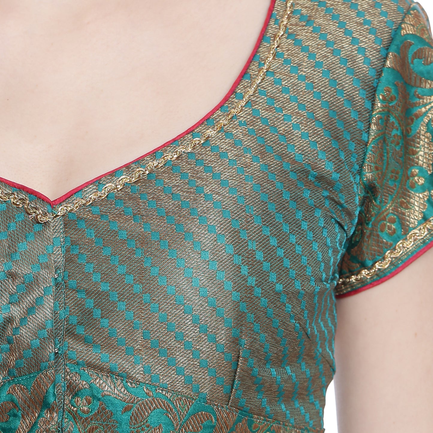 
                  
                    Teal Brocade Silk Brocade Saree Blouse with Embroidery
                  
                