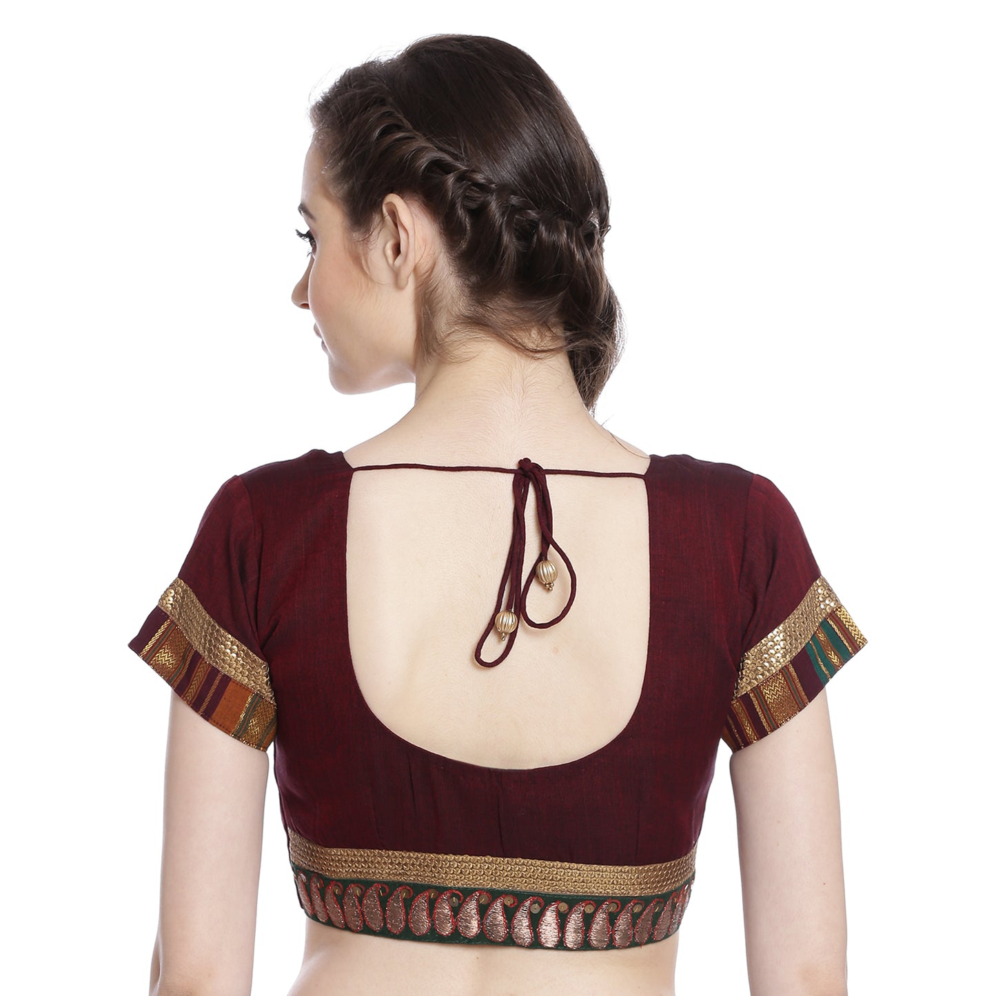 
                  
                    Maroon Handwoven Saree Blouse with Paisley Embroidery
                  
                