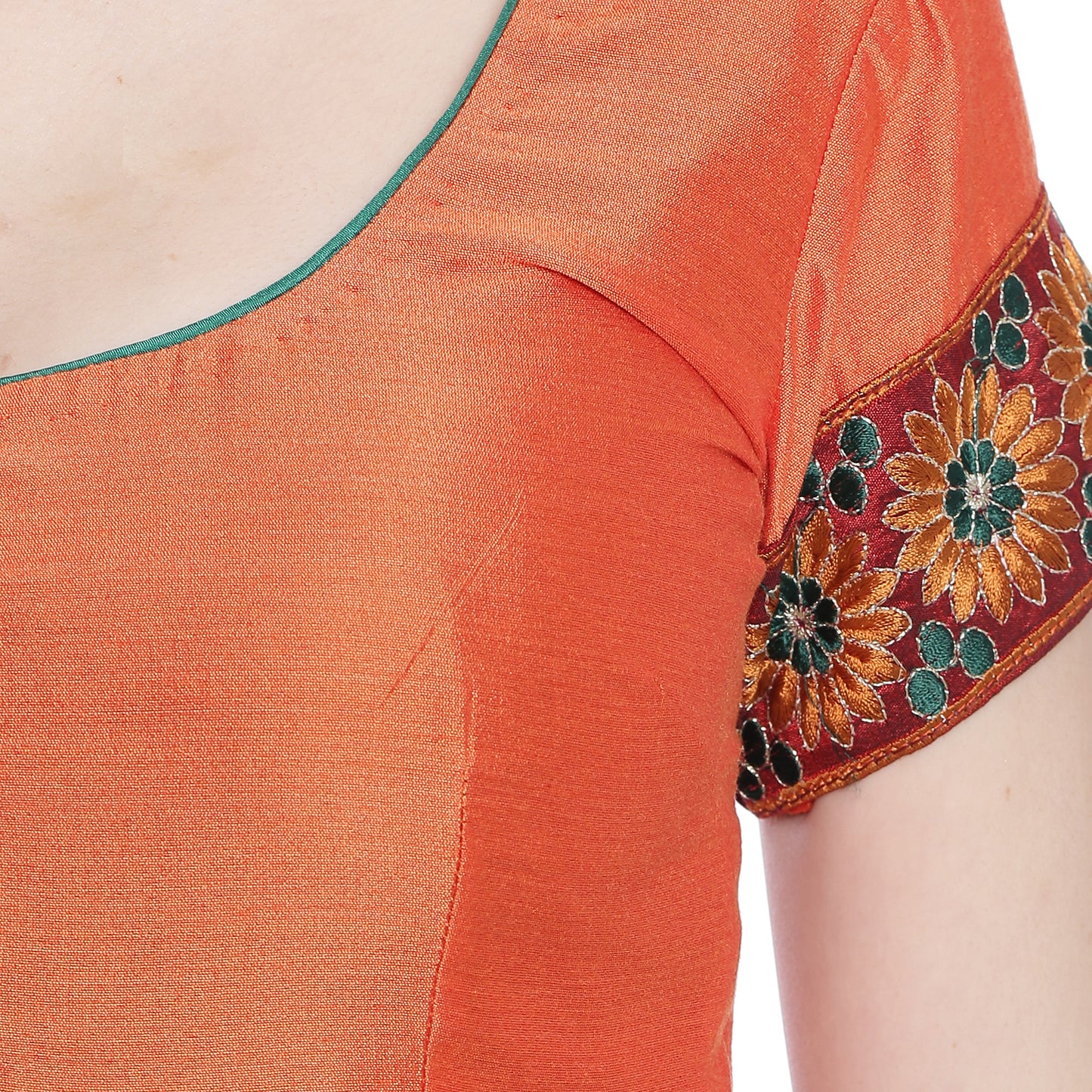 
                  
                    Orange Cotton Silk Saree Blouse with Embroidery
                  
                