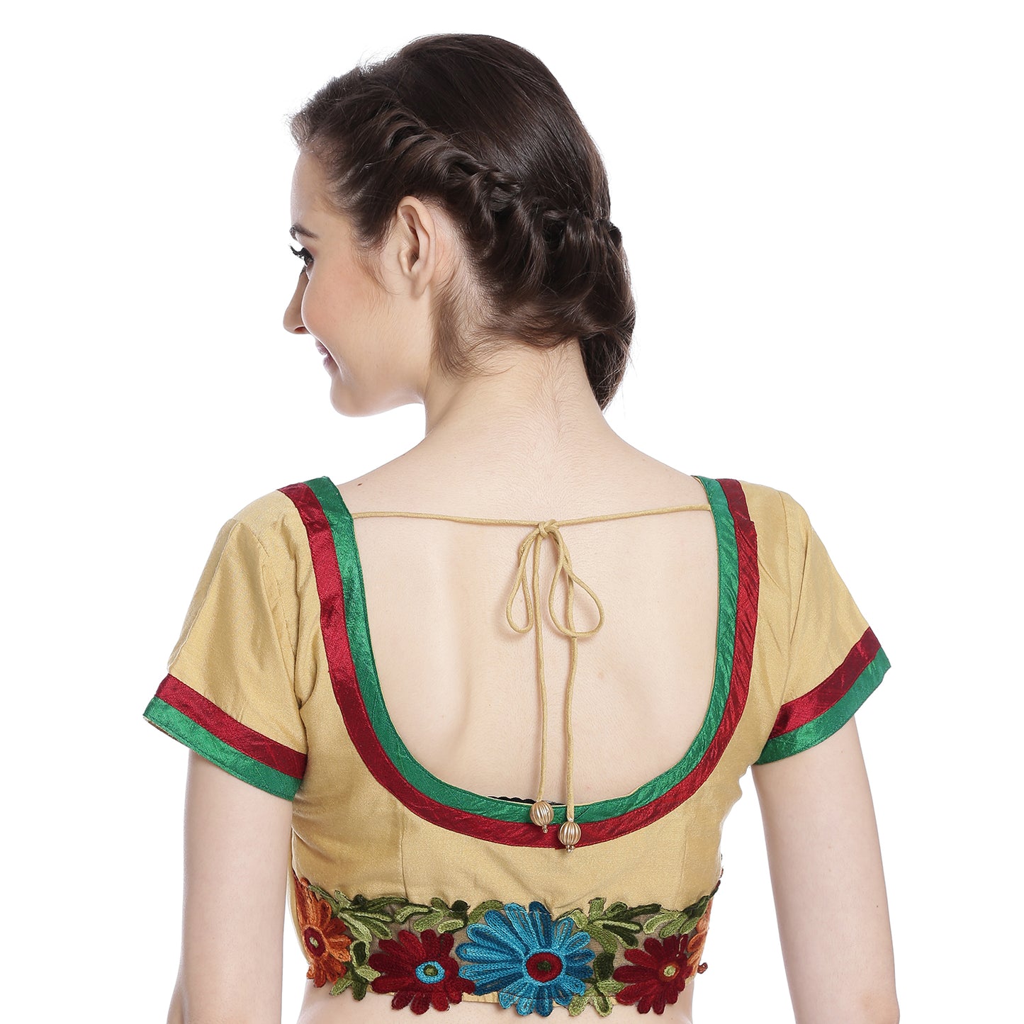 
                  
                    Beige Cotton Silk Saree Blouse with Floral Embroidery
                  
                