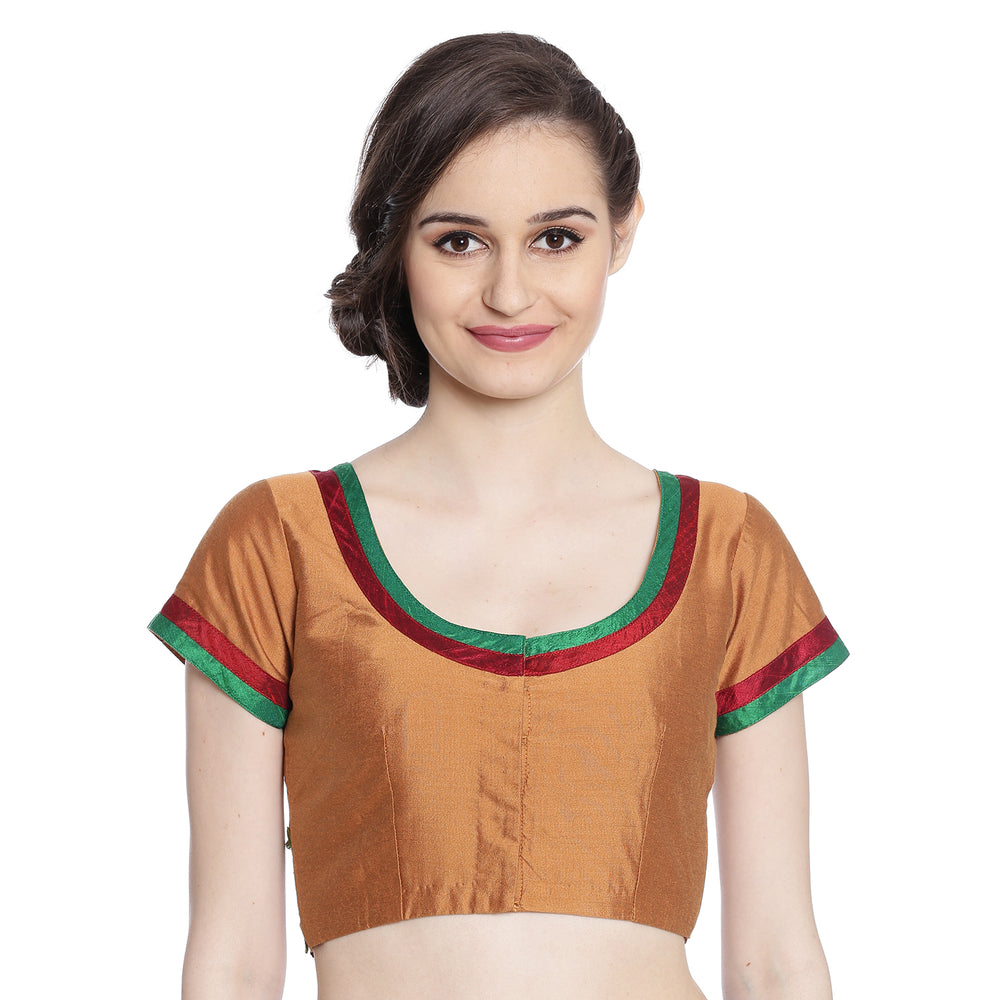 
                  
                    Brown Cotton Silk Saree Blouse with Floral Embroidery
                  
                