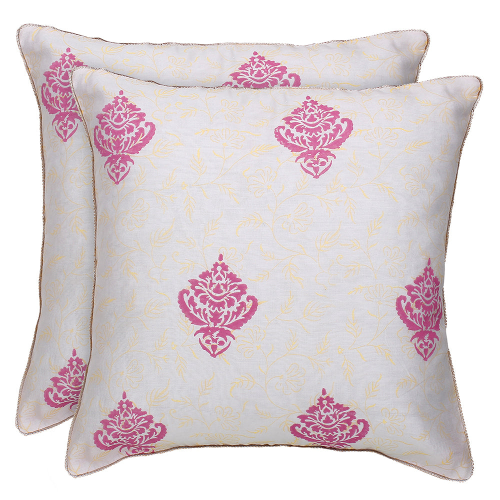 Ivory Pink Block Printed Reversible Cushion Cover (Set of 2pcs)