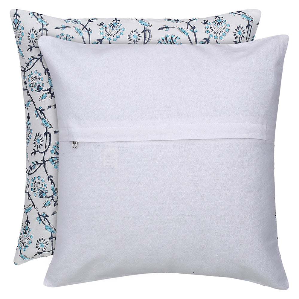 
                  
                    White Blue Cotton Block Print Cushion Cover (Set of 2pcs)
                  
                