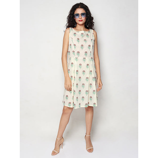 Ivory Dress with Carnation Floral Prints