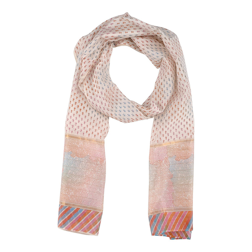 Ivory Cotton Silk Block Print Stole
