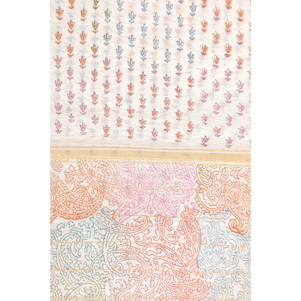 
                  
                    Ivory Cotton Silk Block Print Stole
                  
                