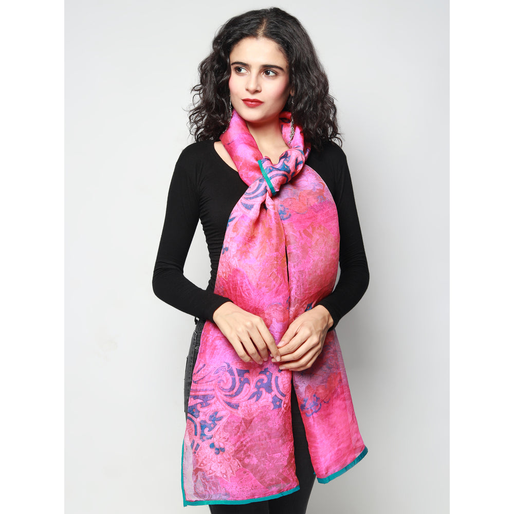 
                  
                    Pink Silk Chanderi Abstract Print Stole
                  
                