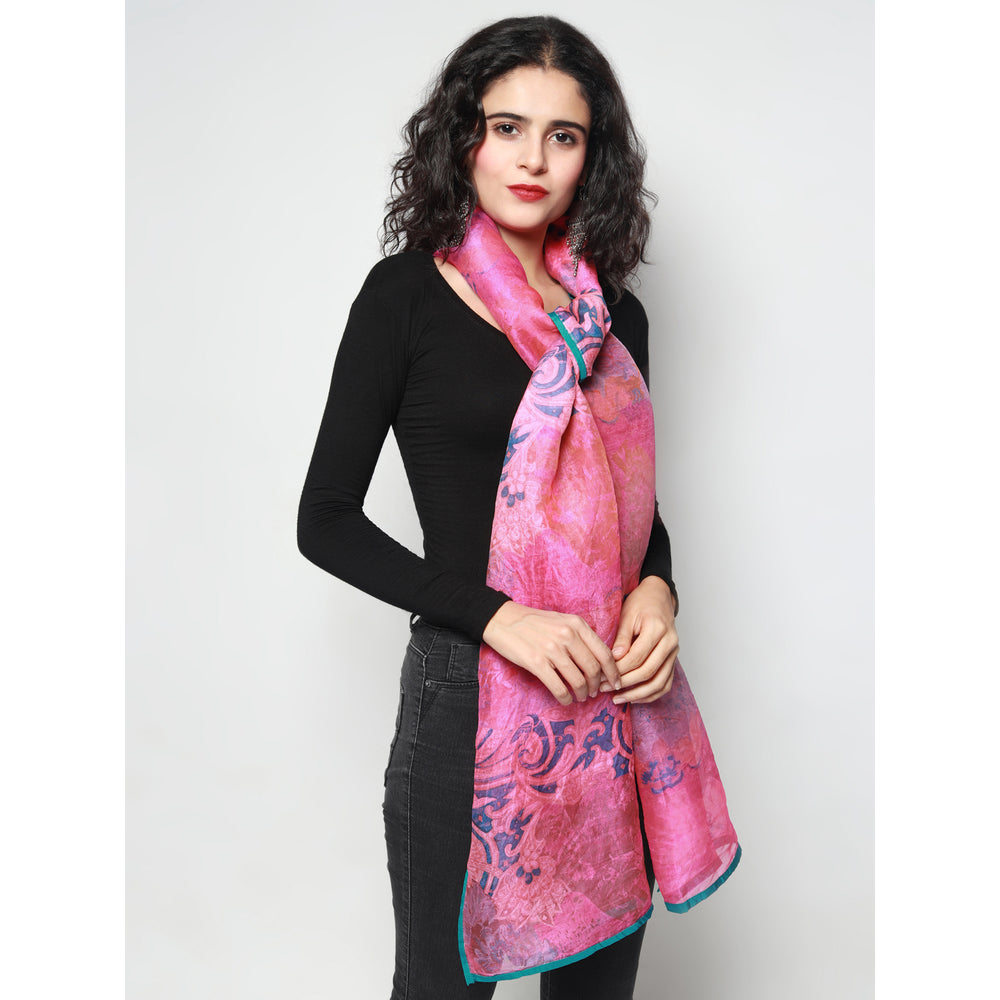 Pink Silk Chanderi Abstract Print Stole