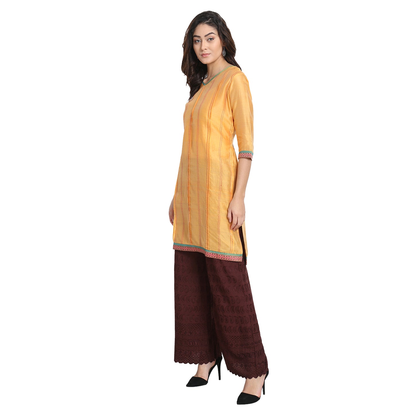 
                  
                    Yellow Pleated Cotton Silk Kurta
                  
                