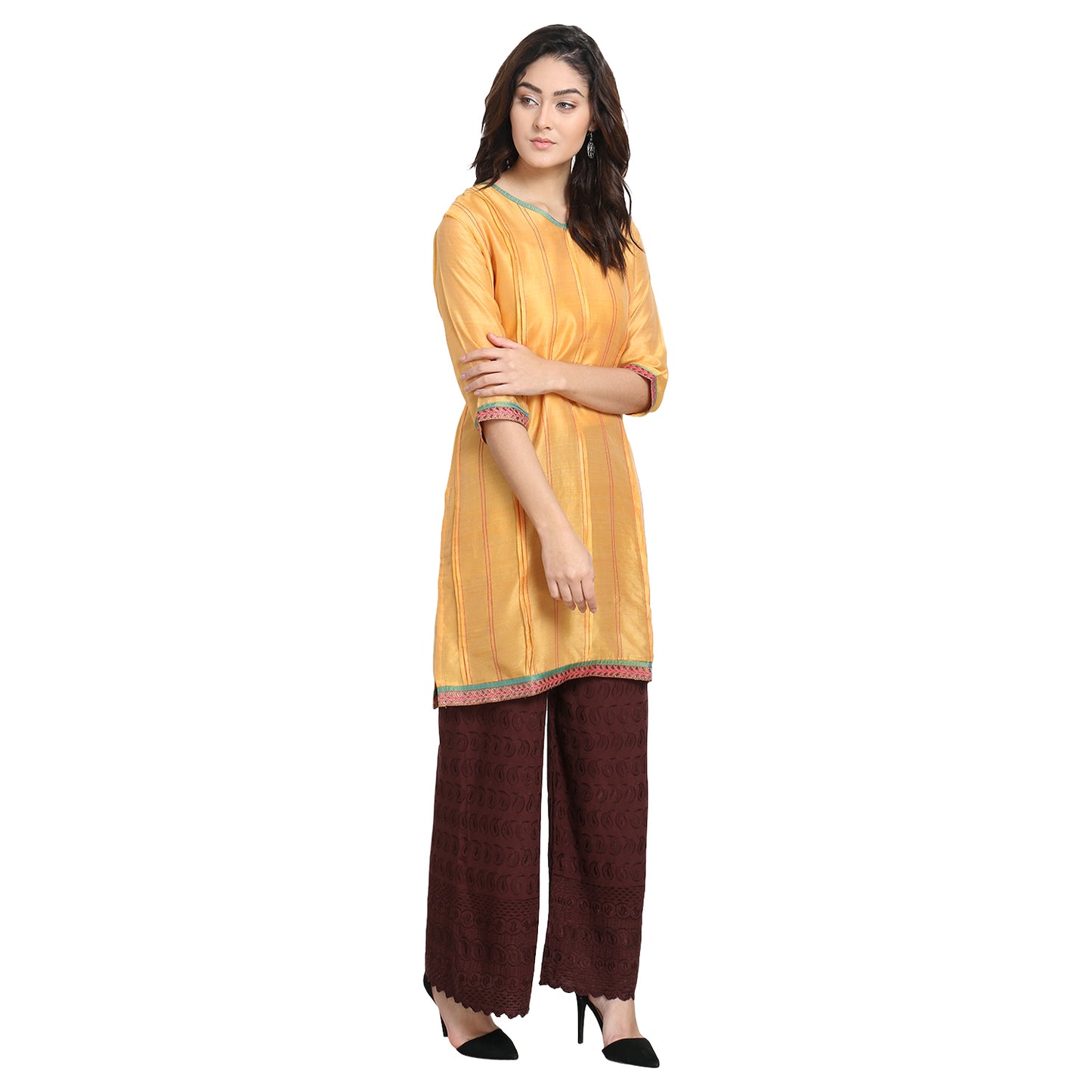
                  
                    Yellow Pleated Cotton Silk Kurta
                  
                