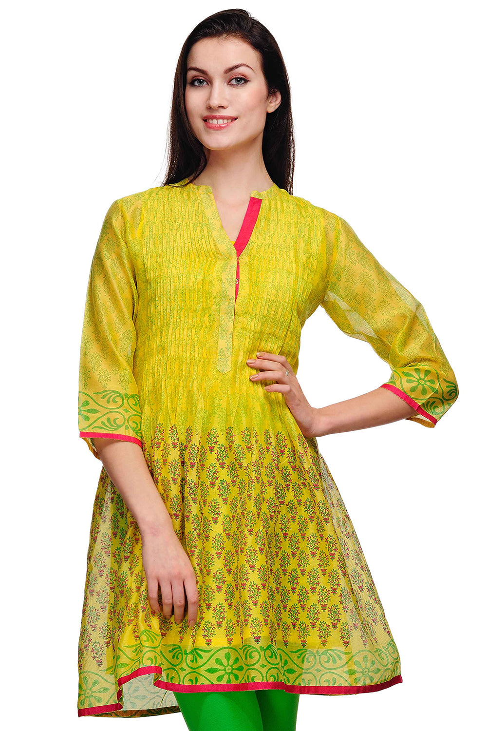 
                  
                    Yellow Block Print Cotton Silk Tunic
                  
                