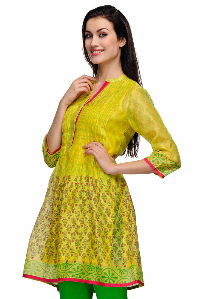 
                  
                    Yellow Block Print Cotton Silk Tunic
                  
                