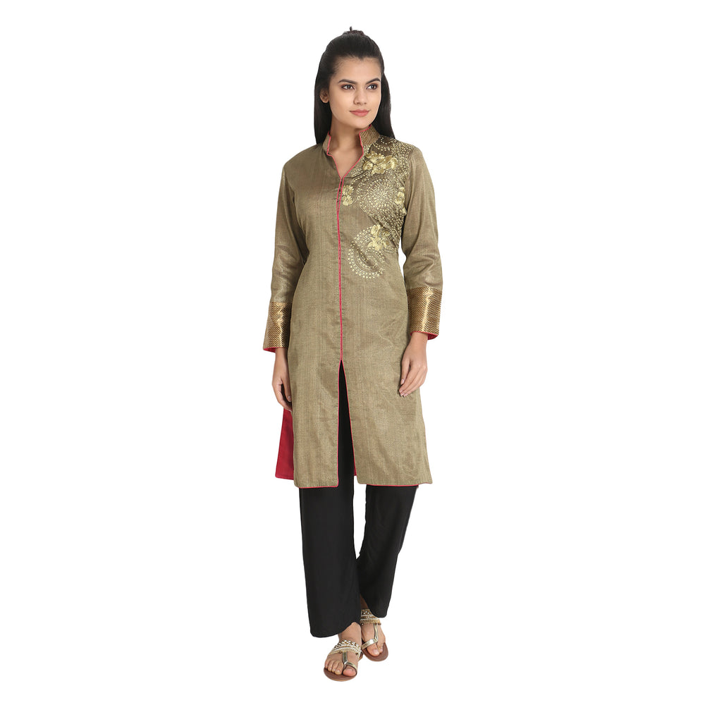 Khaki Jacket style Kurta