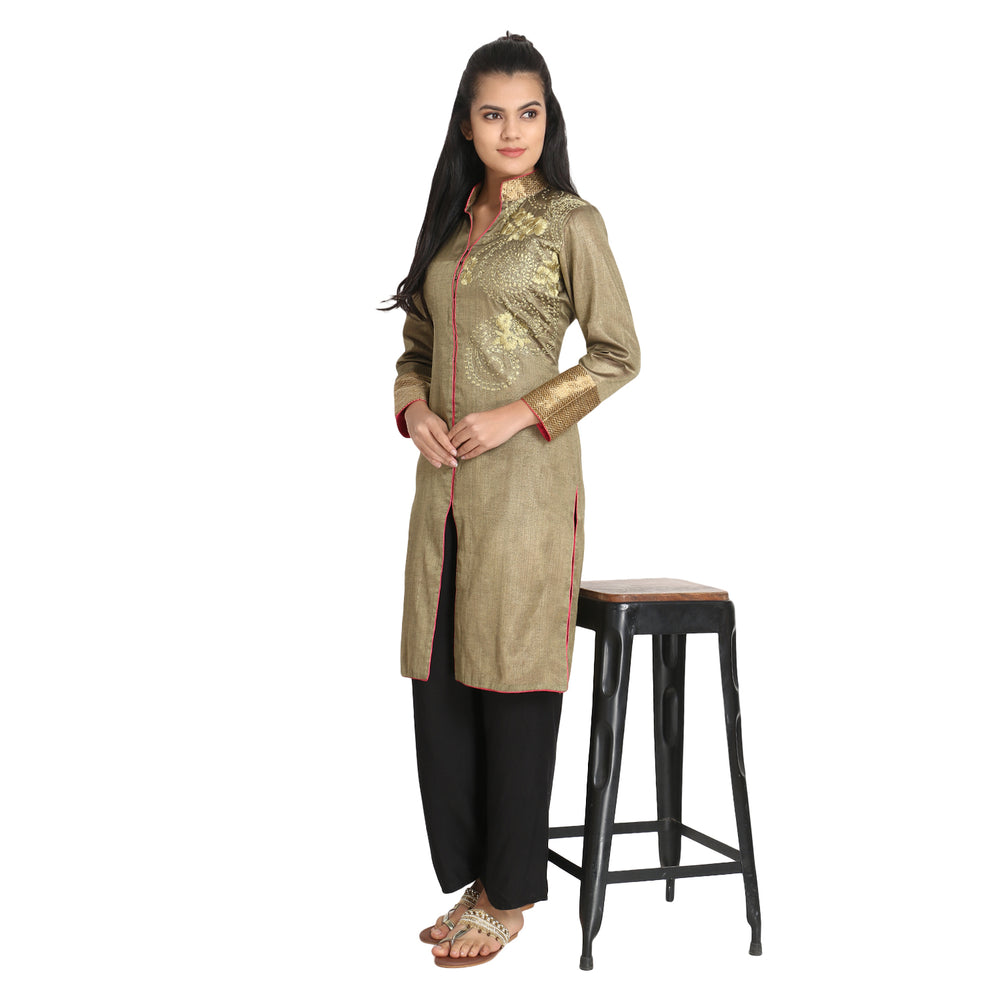 
                  
                    Khaki Jacket style Kurta
                  
                