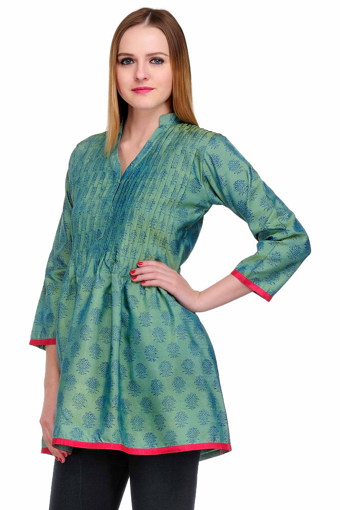 
                  
                    Mint Green Silk Block Print Tunic
                  
                