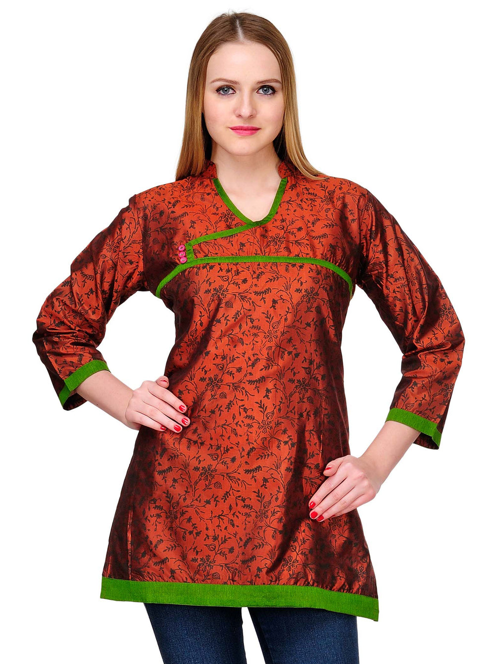 Brown Shaded pure silk block print tunic