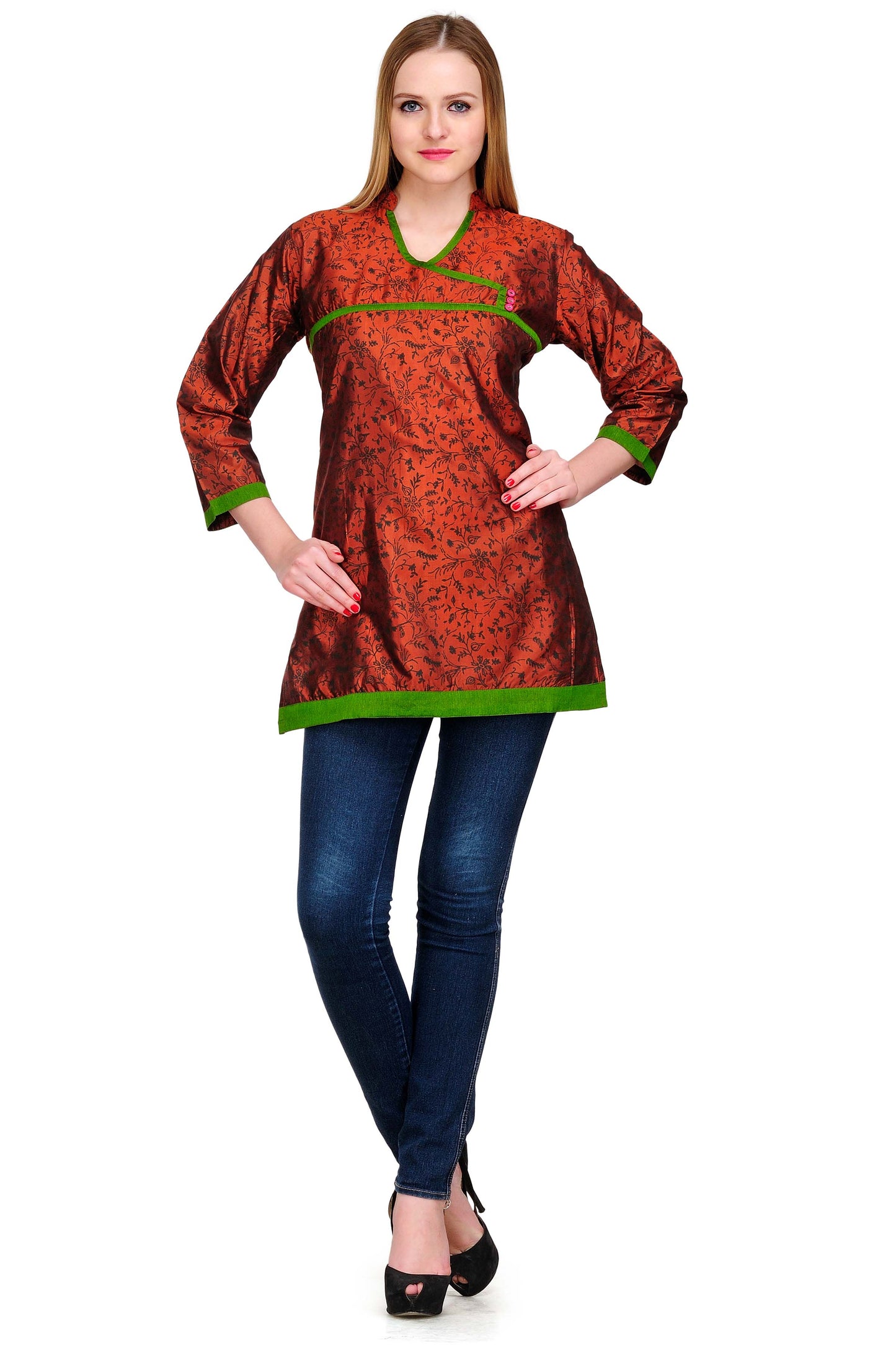 
                  
                    Brown Shaded pure silk block print tunic
                  
                