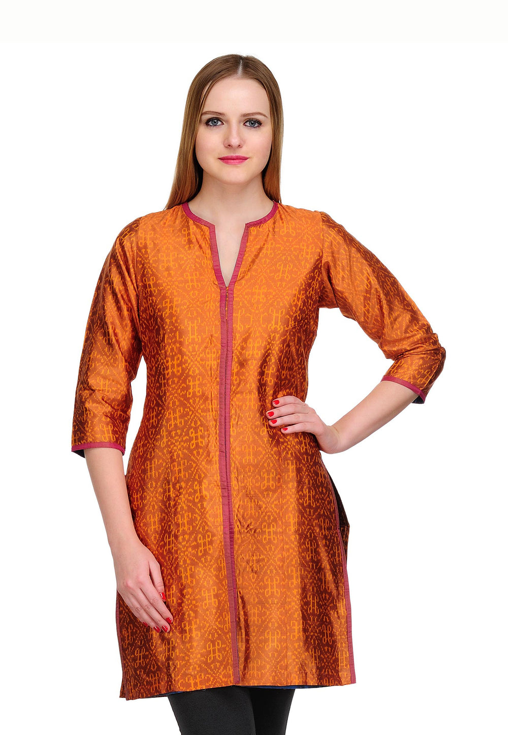 Orange Ikat Silk Jacket Style Tunic