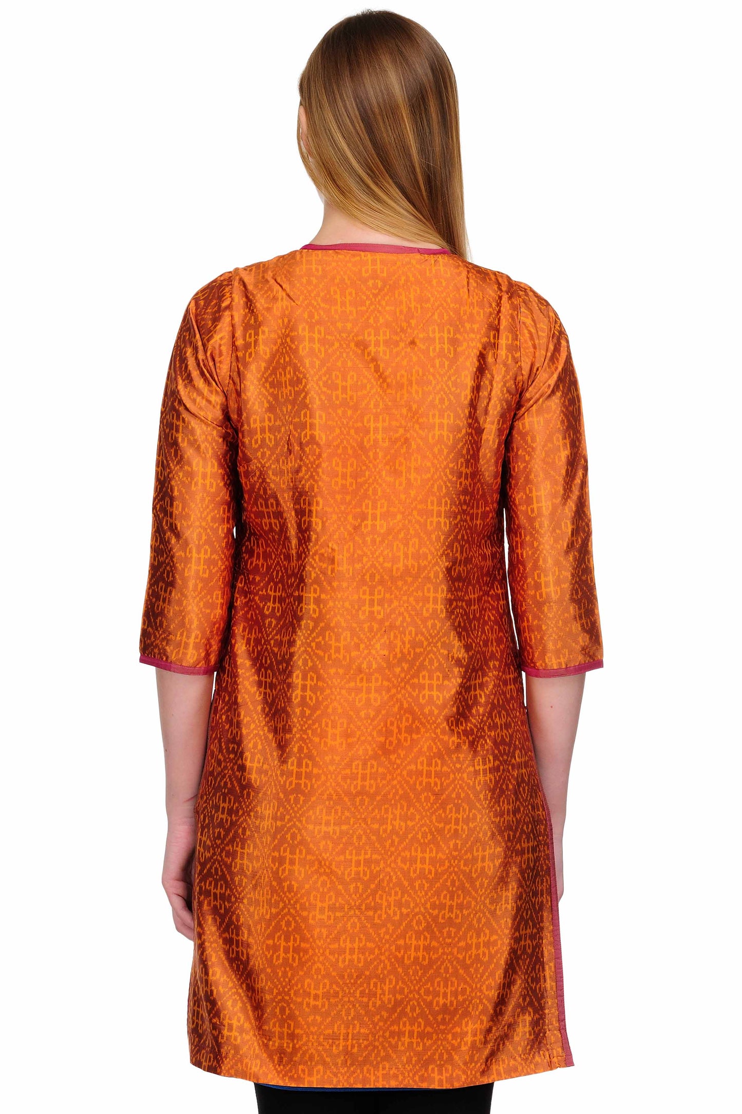 
                  
                    Orange Ikat Silk Jacket Style Tunic
                  
                