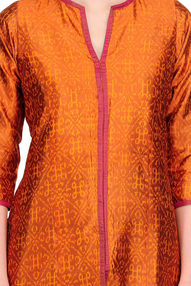 
                  
                    Orange Ikat Silk Jacket Style Tunic
                  
                