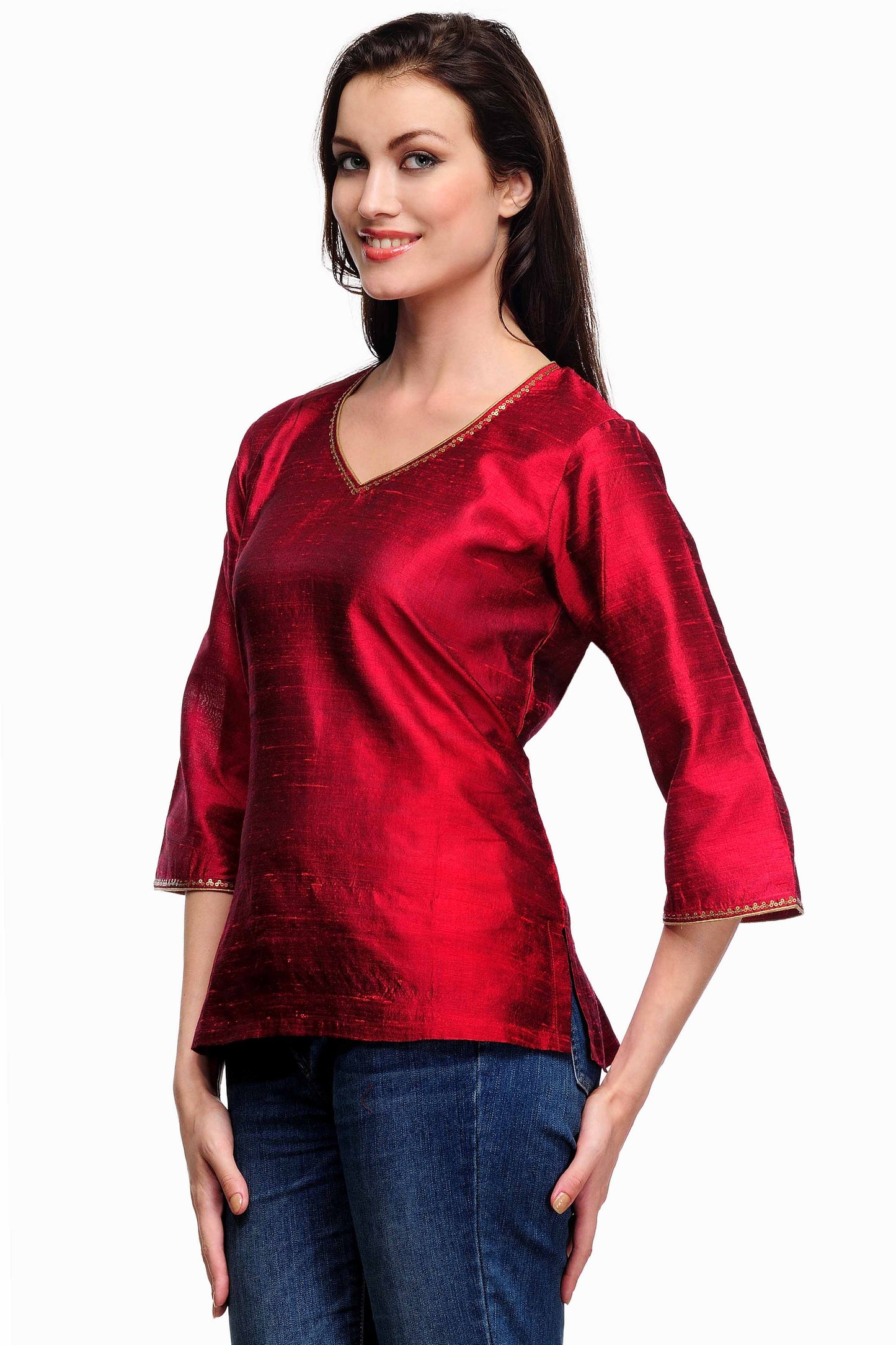 
                  
                    Maroon Raw Silk Tunic
                  
                